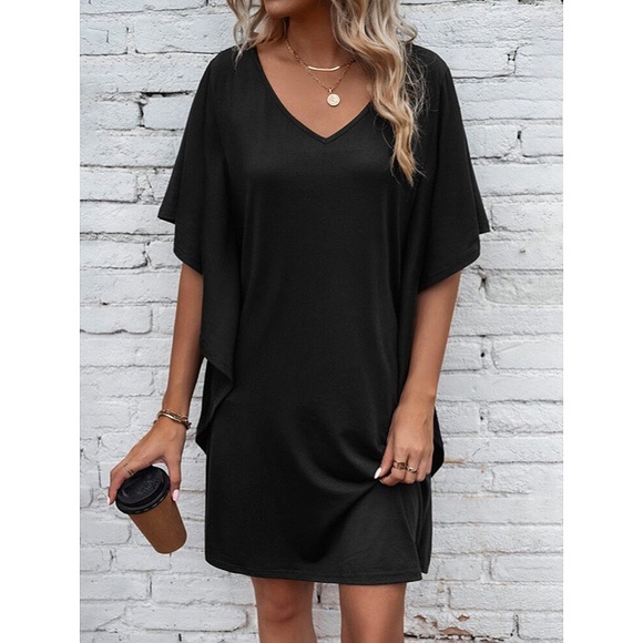 🖤 BOHO BASIC BLACK BATWING SLEEVE DRESS! - Picture 3 of 5